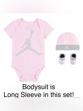 Jordan
3-Piece Boxed Set - 6-12 Months
L/S Bodysuit, Hat, & Booties - Pink/Gry